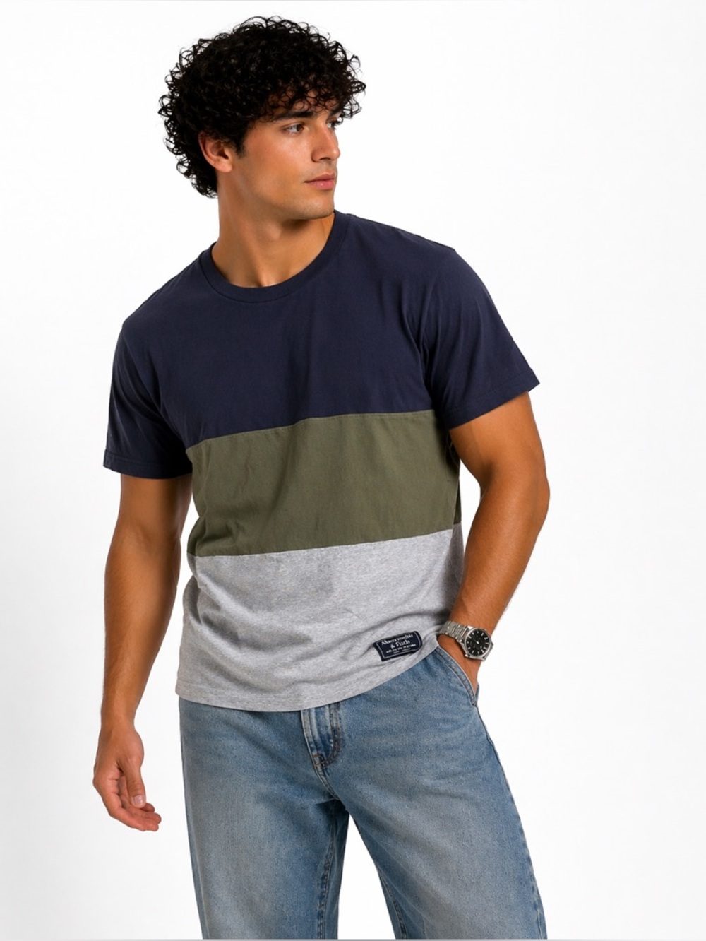 Abercrombie & Fitch T-Shirt Mens Sz S Cotton Logo Colorblock Tee
